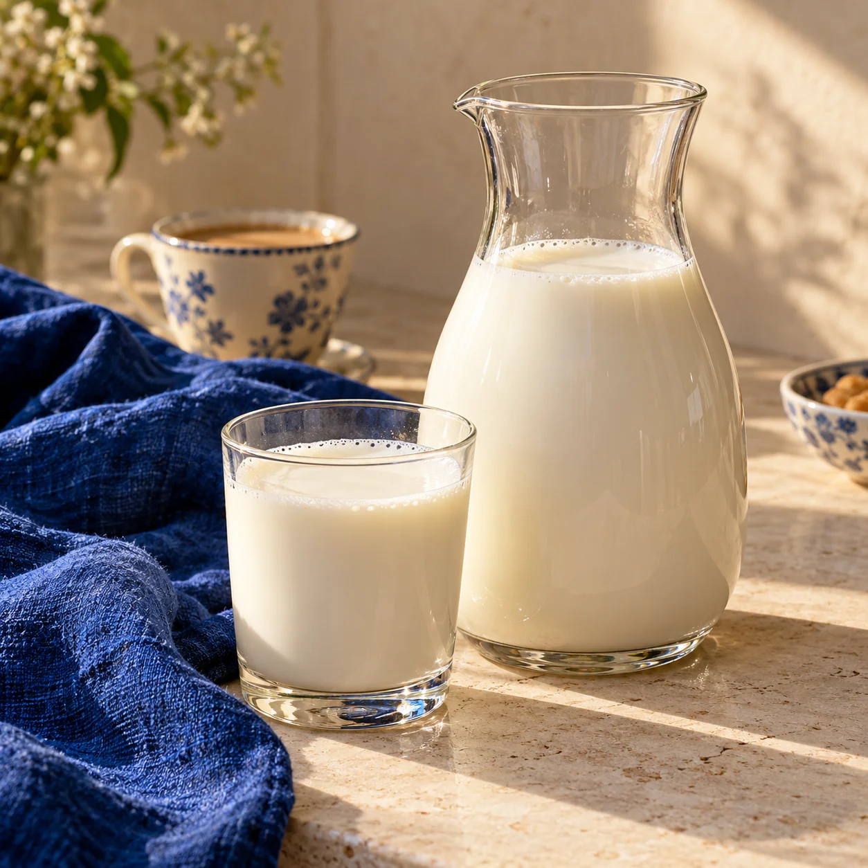 Cow milk serving suggestion in clear glassware