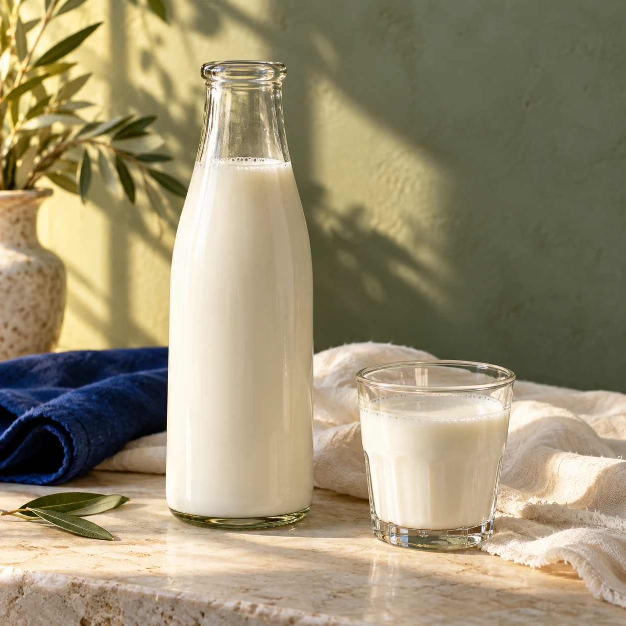 Goat milk serving suggestion in clear glassware
